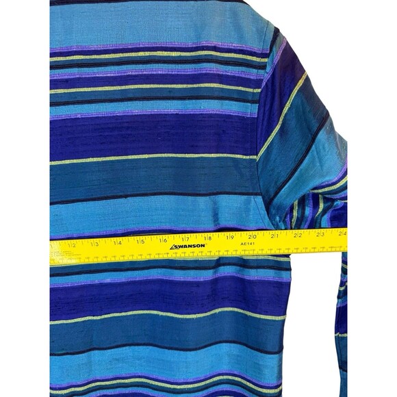 Vintage Chico's Jacket Blazer Women's Size Medium 100% Silk Striped‎ Blue Y2K - Picture 10 of 11